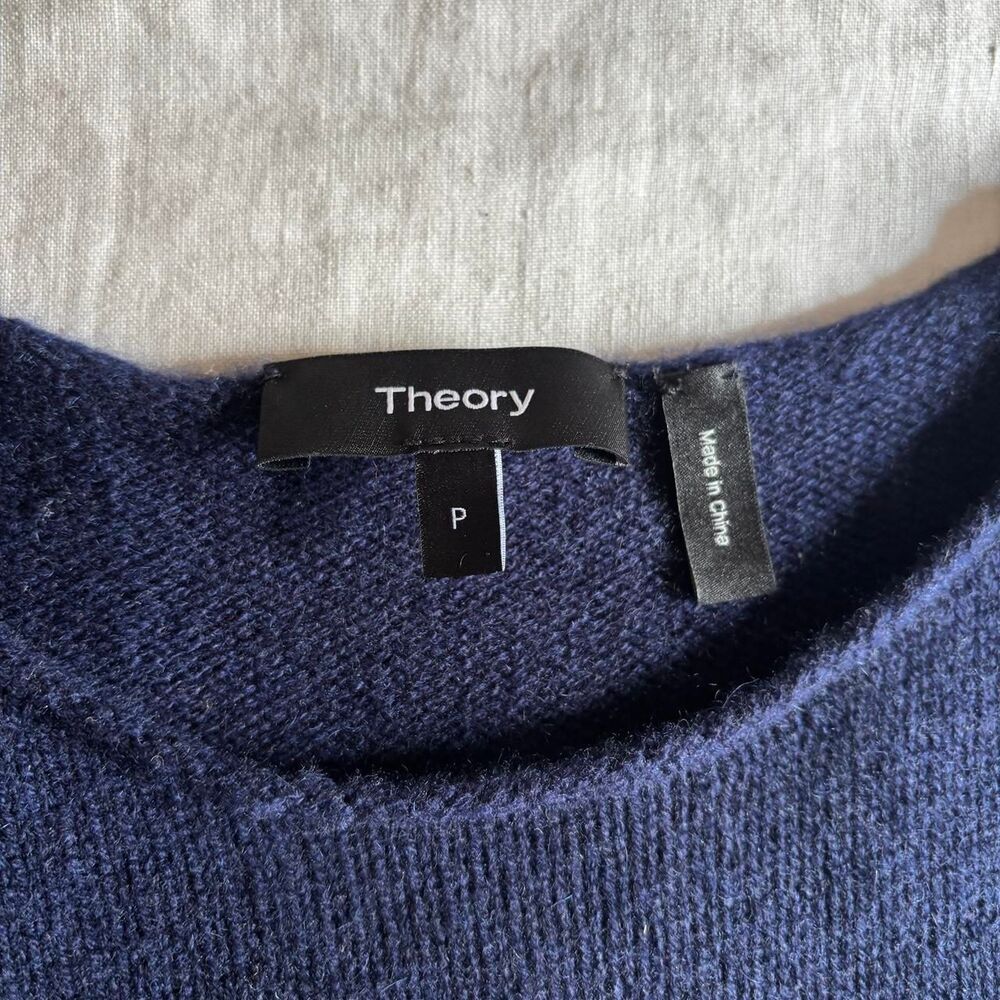 Theory Cashmere Short Sleeve Crew Neck Shirt Navy Size P - Picture 2 of 8
